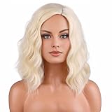 BERON 14 Inches Blonde Wig for Women Short Curly Wig Blonde Bob Wig Charming Women Girls Beach Wave Wigs for Cosplay Costume Party Wig Cap Include