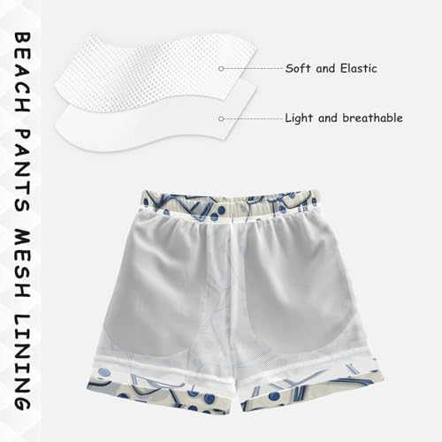 Boys Beach Board Shorts Blue Dominoes Game Swim Trunk Teen Swimwear 8-16Y4