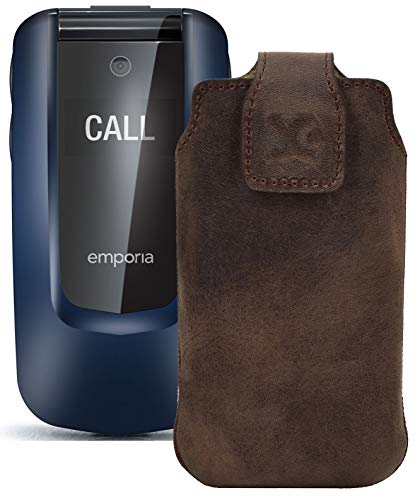Suncase Original Tasche kompatibel mit Emporia Comfort Hülle Leder Etui Handytasche Ledertasche Schutzhülle Hülle in antik braun
