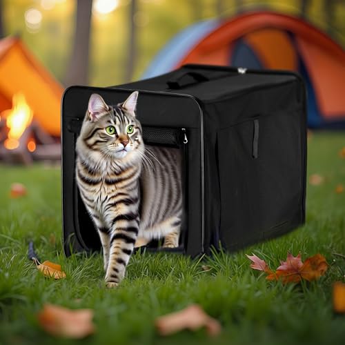 Wiltec Faltbare Transportbox für Hunde, Katzen S (42x36x41 cm), robust, leicht, sicher, Hundebox mit entnehmbarem Kissen, Schwarz