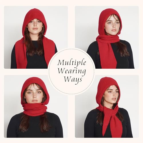 PuTian Hooded Scarf for Women Hat Scarf Set 2 in One - Soft Warm Knitted Neck Wear for Winter Cold Weather Neck Warmer2