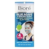 Bioré Blue Agave + Baking Soda Instant Warming Clay Mask, Cleanse Clogged Pores, 4 Count, Dermatologist Tested, Non-Comedogenic, Oil Free