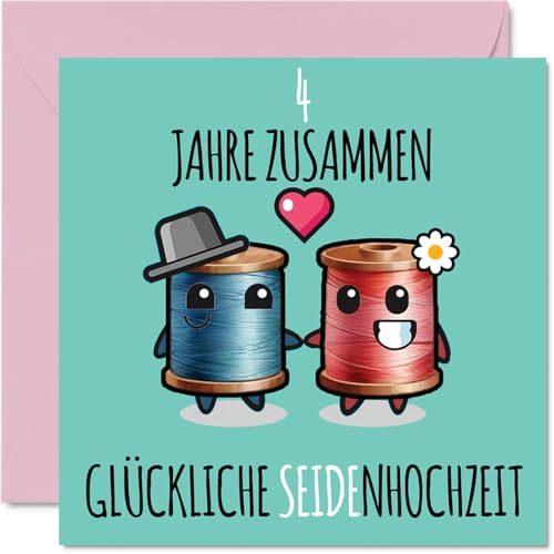 Stuff4 4. Hochzeitstag Karte Liebe - 4 Jahre Zusammen Seide Hochzeit - 4 Jahrestag Karte Hochzeitstag Geschenke für Freunde Familie vom Freundinnen...