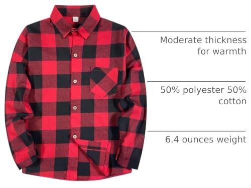 Image of SELINK Girls Long Sleeve Flannel Buffalo Plaid Button Down Shirt | Soft Flannel Fabric,Classic Buffalo Plaid Button Down Collared Blouse For Girls Casual Daily Outfits