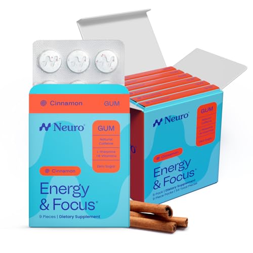 Image of Neuro Energy & Focus Gum - Caffeine Gum with 40mg Natural Caffeine & L-Theanine - Nootropic Energy Supplement with B Vitamins - Sugar Free, Vegan - Cinnamon, 54ct
