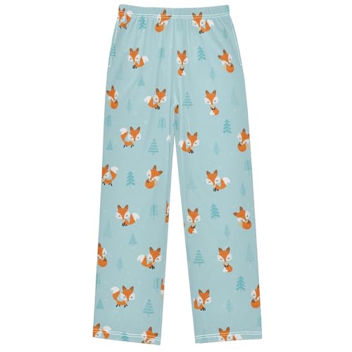 Boy's Pants Christmas Tree Happy Fox Blue Jogger Pants Elastic Waist Long Bottoms Trousers with Pockets 6-14 Years