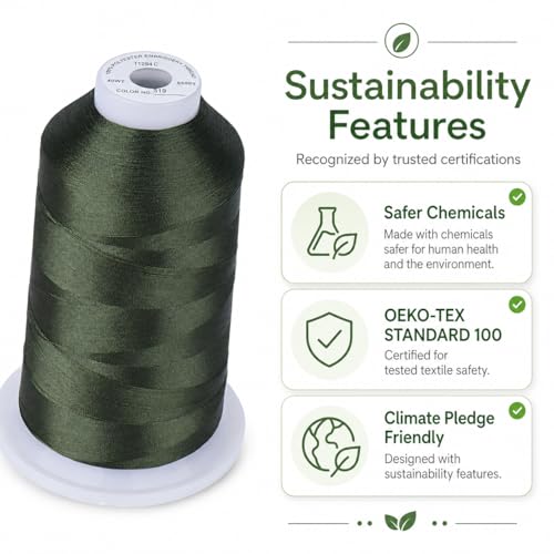 Image of Simthread Embroidery Machine Thread 5000M 40WT Polyester, Olive Green 519 | 5000M 40WT polyester thread feeds smoothly for home or commercial embroidery projects.