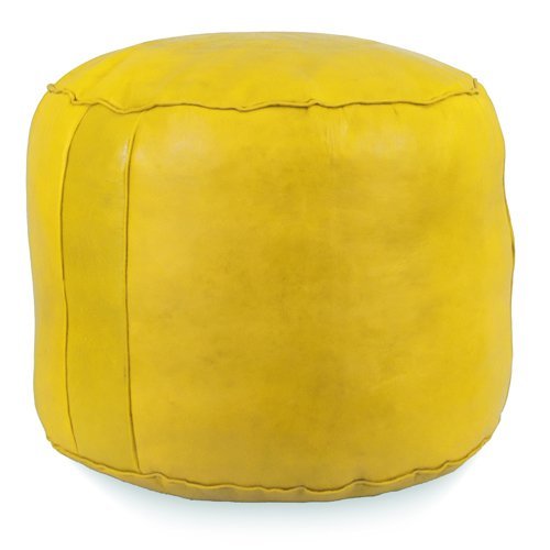 Mina Stuffed Moroccan Tabouret Leather Pouf Ottoman, 18" Diameter and 15" Height … (Yellow)