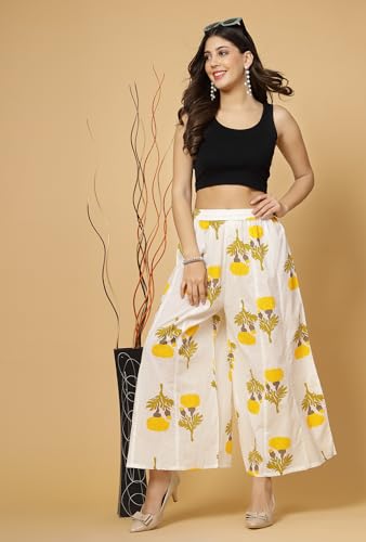 Image of Pistaa's Women's Regular Fit High Rise Pure Cotton Big Flair Printed Regular Palazzo