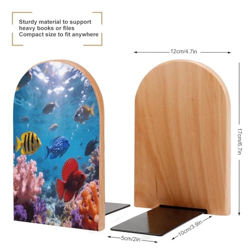 Sujetalibros de madera de océano antideslizantes de metal organizador grande para estanterías 3