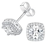 VOLUKA Cubic Zirconia Stud Earrings 6mm Square 18K White Gold Plated for Women Teen Jewelry