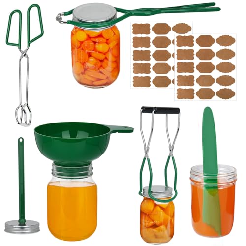Hiziwimi 6Pcs Canning Tool Set, Stainless Steel Canning Starter Kit Tools, Non-Slip Canning Lift Pliers Canning Clamp Set for Multiple Jar Sizes (Green, 6)