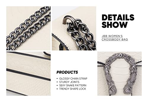 Jbb Crossbody Shoulder Purse For Women - Snake Printed Leather Evening Clutch Chain Strap Small Satchel Bag White #TOP2