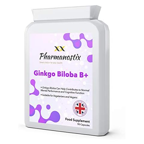 Ginkgo Biloba B Plus Supplement 6000mg Daily Serving - 90 Capsules - Supports Cognitive Function- Vegan Friendly Capsules with Added Vitamin B Complex - UK Manufactured Cover