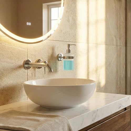 Image of Premium Wall Mounted Liquid Soap Dispenser - 304 Stainless Steel Holder with Frosted Glass Bottle | Rust-Proof Hand Wash Pump for Bathroom, Kitchen, & Wash Basin