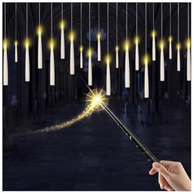 Prerish 20PCS Floating Candles with Wand, Flickering Warm Light Taper LED Flameless Candles with Wand Remote, Magic Hanging Candles, Christmas Decoration for Home Indoor Party