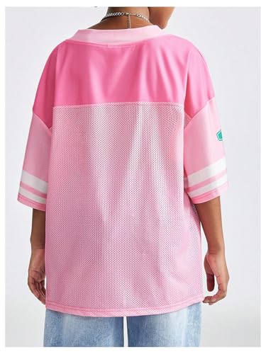 Image of Floerns Girl's Jersey Shirt Printed Oversized Short Sleeve Mesh Tee Shirts V Neck Sport Jersey Shirts