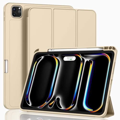 Image of ZryXal New iPad Pro 13 Inch Case (M5) 2025 / (M4) 2024 with Pencil Holder, Smart iPad Case [Support Pencil Pro and Pencil (USB-C)], Support Touch ID and Auto Wake /Sleep (Champagne Gold)