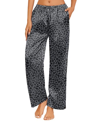 Image of Ekouaer Womens Silk Satin Pajama Lounge Pants Sleep Pj Bottoms with Pockets