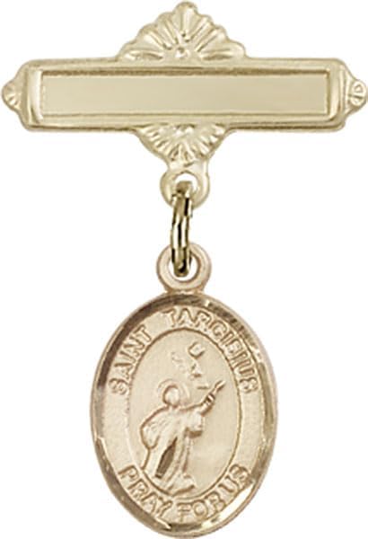 14kt Gold Lapel Pin with St. Tarcisius Charm and Polished Pin St. Tarcisius is the Patron Saint of Altar Boys/Altar Girls