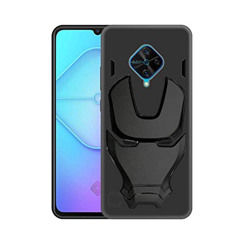 Image of COVERLY Official 3D Touch Feel Trending Avengers Logo Mask Soft Rugged Grip Silicone Iron Man Super Power Cartoon Movie Engraved Silicone Matte Back Cover for Vivo S1 Pro / S1Pro -HD Avenger Black