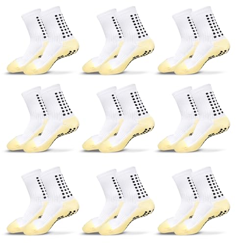 Accesorios De Futbol, Sports Calcetines de Fútbol 9 pares, Calcetas Antideslizantes, Transpirables y Duradero de Algodón Mid Crew, Calcetín Deportivas para Béisbol, Correr, Basquetbol,...