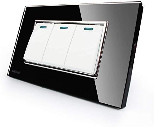 LIVOLO Black US/AU Standard 3 Gang 2 Way Push Button Switch With Luxury Tempered Glass Panel,AC110-220V,Replace 3 Switches in 1 Gang Wall Box,C3K3S-82