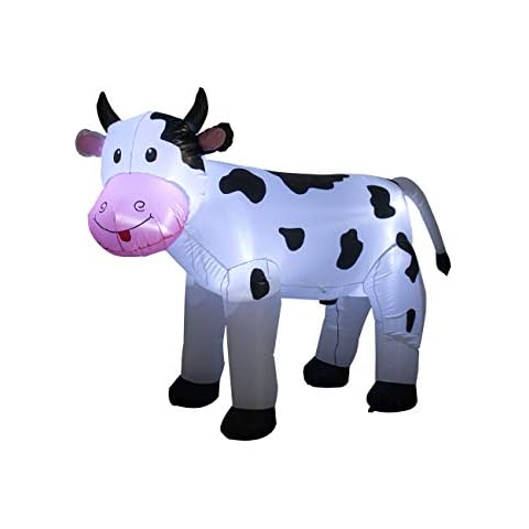 TRMESIA 6FT Christmas Inflatable Cow Decoration with LED Lights Indoor Outdoor Yard Lawn Cute Animal Spotted Milk Cow Holiday Blow Up Santa Display Fun Heifer Decorations for Garden Farm Themed Party Cover