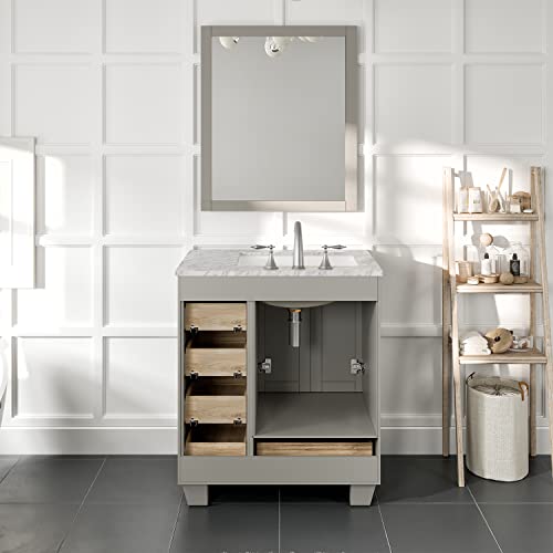 Eviva Acclaim 30 Inch Gray Transitional Bathroom Vanity With White Carrara Marble Countertop And Undermount Porcelain Sink #TOP6