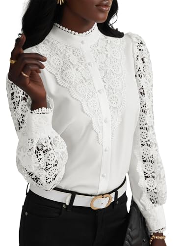 Rooscier Women's Lace Crochet Mock Neck Long...