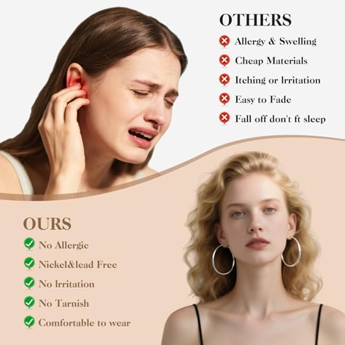 5 Pairs Stainless Steel Hoop Earrings, Big Thin Hypoallergenic Earrings for Women, Stylish Simple Hoop Earrings 30/40/50/60/70mm by Tedux - Image 7