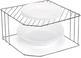 Suporte Organizador de Pratos de Canto, Aço Cromado, 2 Níveis, 31x22,5x14 cm, Prateleira Aramada para Armário de Cozinha