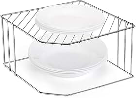 Suporte Organizador de Pratos de Canto, Aço Cromado, 2 Níveis, 31x22,5x14 cm, Prateleira Aramada para Armário de Cozinha