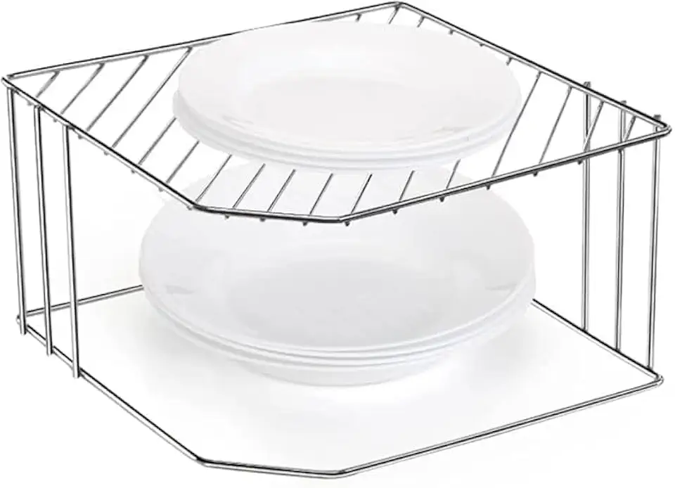 Suporte Organizador de Pratos de Canto, Aço Cromado, 2 Níveis, 31x22,5x14 cm, Prateleira Aramada para Armário de Cozinha