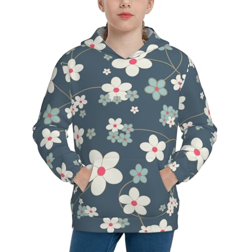 Blue Flower Kid Hoodies Boys Sweatshirts Girls Pullover with Pocket