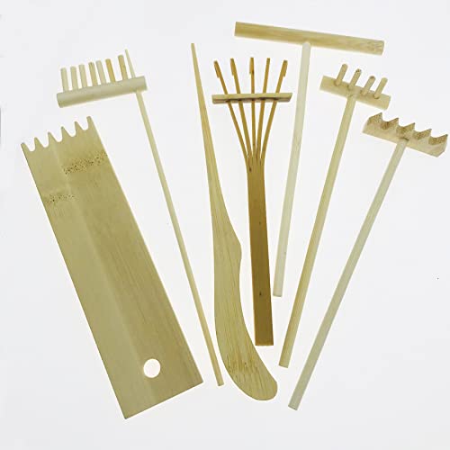 Set de 7 piezas rastrillos zen para jardín de bambú miniatura 6