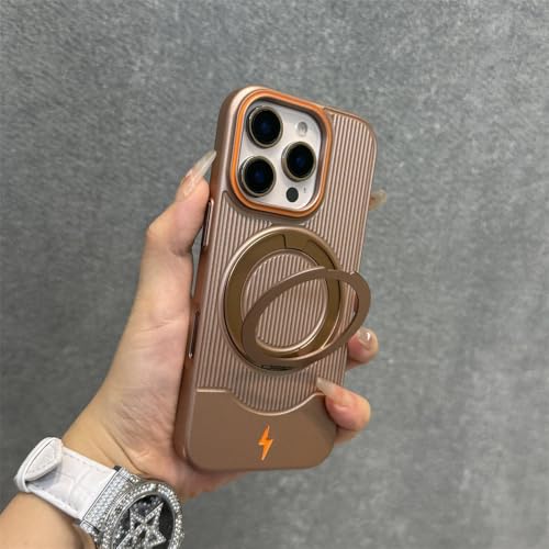 360°回転可能なマグネット式スタンドストライプ電話ケース iPhone 17 16 15 14 13 Pro Max 17 Air 16 15 14 Plus ストラップ付き ハードPCカバー デザートゴールド iPhone 17 Air用