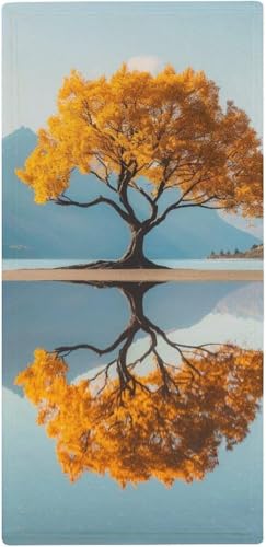 フェイスタオル 薄手 湖に映る孤独な木 タオル 吸水 速乾 ふわふわ 柔らか肌触り イラストアート フェイシャルタオル 洗顔タオル 大判 家庭用、ホテル、業務用、スポーツなどにも最適 四季通用 73x35cm