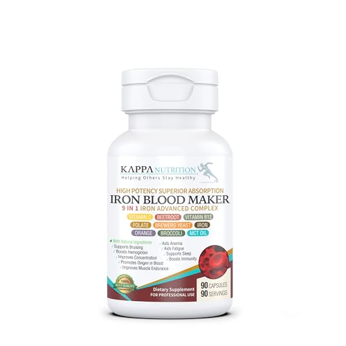 KAPPA NUTRITION Iron 26mg, Vitamin C & Orange 150mg, Folate 667mcg DFE, Vitamin B12, Beetroot, Brewers Yeast, Broccoli & MCT Oil 9 in 1 Adva