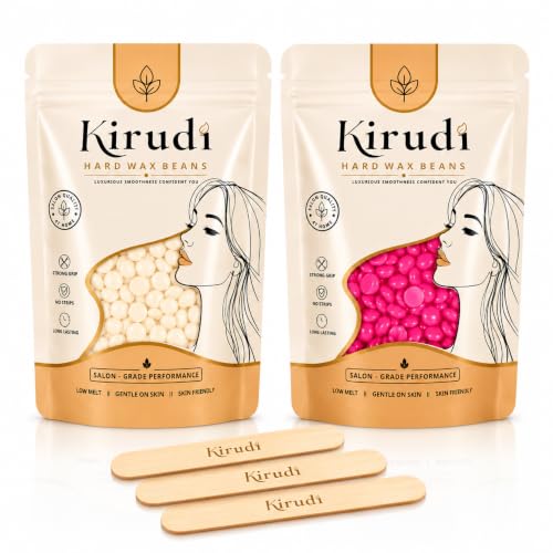 KIRUDI Rose Pink & White Chocolate Hard Wax Beans | 2 Pack | 200 g | Facial Wax for Women | Brazilian Wax Beans for Face & Bikini