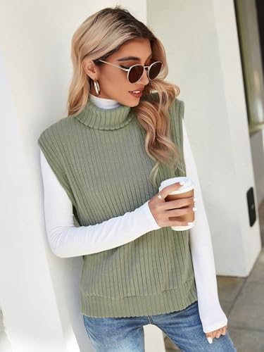 Floerns Women's Turtleneck Sleeveless Sweater Vest Rib Knit Split Hem Tank Top3