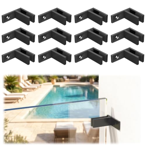 Gyykzz 12Pack Black Railing Wall to Glass Clamp, F-Shape Glass Railing Clip