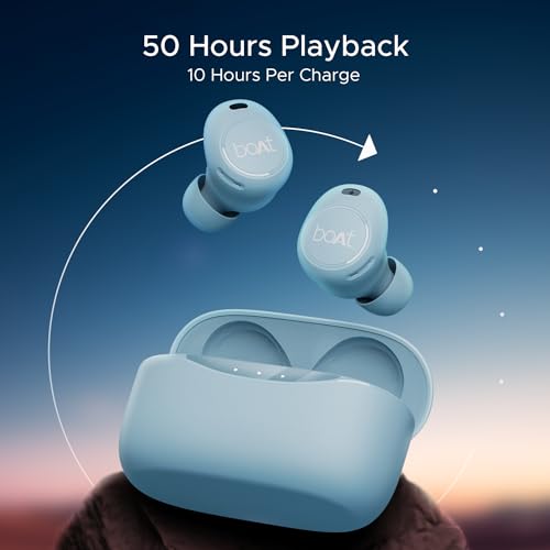 Image of boAt Airdopes 121 V2 Plus Truly Wireless in Ear Ear Buds w / 50 HRS Playtime,Quad Mics w /ENx Tech,ASAP Charging, Beast Mode(50ms Low Latency),BTv5.3 & IPX4(Marine Blue)