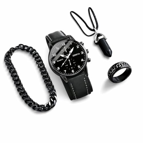 4pc Men's Watch Set, Casual & Fashionable, Round Dial, Arabi...