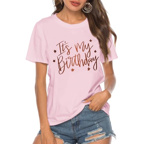 Birthday Shirts for Women Its My Birthday Shirt Cute Graphic Tees Happy Birthday Squad Short Sleeve Casual Gift Tops