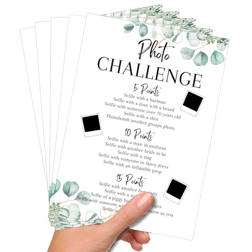 Hen Party Photo Challenge Game – Fun Bridal Shower Selfie Scavenger Hunt – Eucalyptus A5 Card for Bride to Be – Wedding Party Icebreaker Activity – Sets of 5–30 (5 Pack for 5 Hens) Hen Party Photo Challenge Game – Fun Bridal Shower Selfie Scavenger Hunt – Eucalyptus A5 Card for Bride to Be – Wedding Party Icebreaker Activity – Sets of 5–30 (5 Pack for 5 Hens)