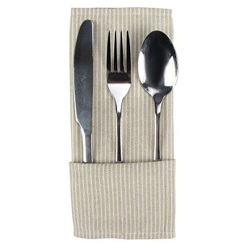 Serviettes de table à rayures en coton lin beige pour créer des souvenirs - 3