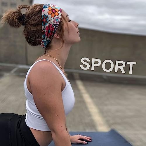 Image of DRESHOW 8 Pack Adjustable Knotted Headbands Cotton Elastic Non Slip Hair Bands Floral Yoga Headbands for Women and Girls