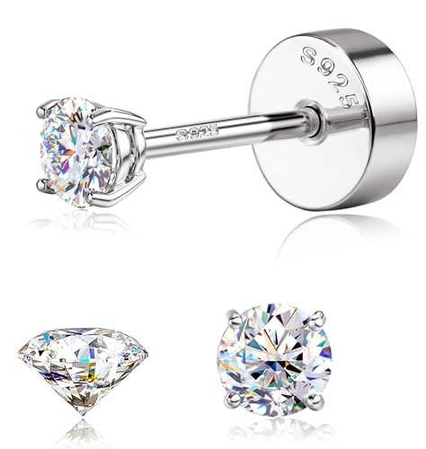 SLLAISS Boucles d'Oreilles Moissanite Femme Argent 925 Plaque Or Blanc 16K Clous d'Oreilles Diamant Hypoallergénique Oreille Piercing Tragus Helix Piercing...