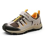 NORTIV 8 Boys Girls Hiking Shoes Non Slip Outdoor Trekking Trails Walking Sneakers Beige White Size 1 Little Kid SNHS222K